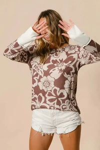 BiBi Flower Printed Waffle Thumb Opening Top - Update AvenueT-ShirtsTrendsi10010040622168410010040622168461bca94be7b543a494611e60a4eac4c0 - Max - OriginMOCHA