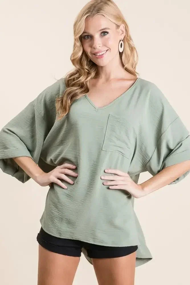 BiBi Flowy Woven V - Neck Top with Rolled Up Cuffs - Update AvenueDaily EssentialsTrendsi100100278861071100100278861071df77dcd1b06d4f10bb5bc911264be94a - Max - OriginSAGE