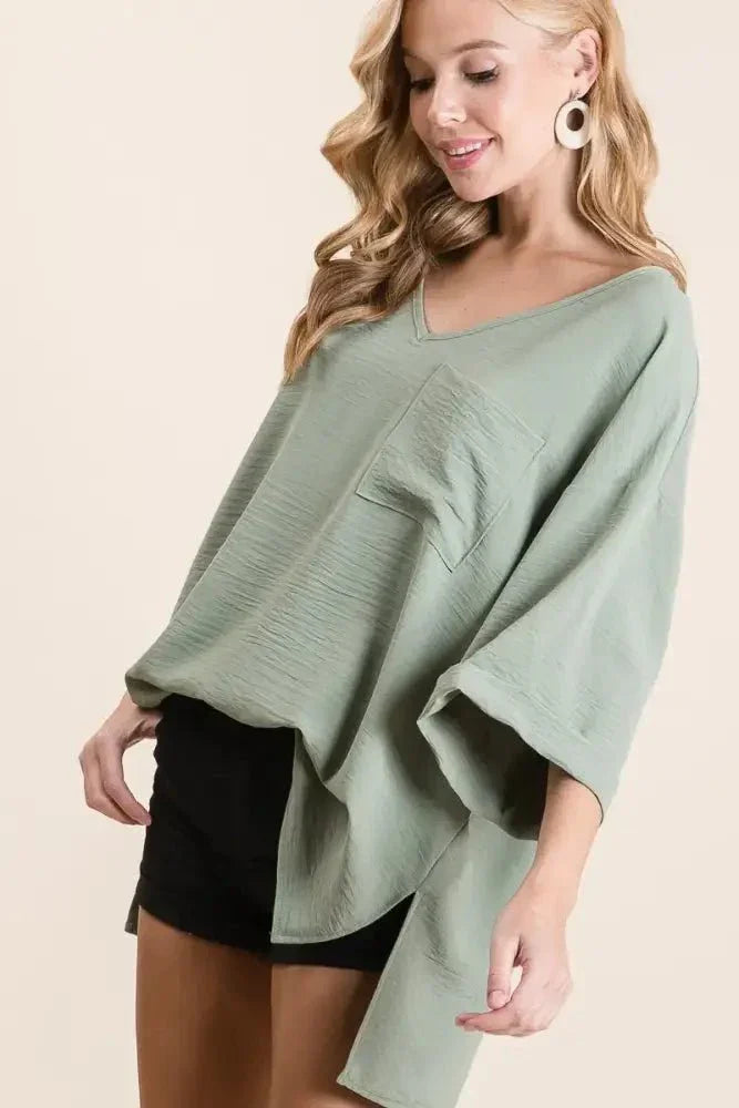 BiBi Flowy Woven V - Neck Top with Rolled Up Cuffs - Update AvenueDaily EssentialsTrendsi100100278861071100100278861071fd5e13efa61c48c889c61ca58e70bde3 - Max - OriginSAGE