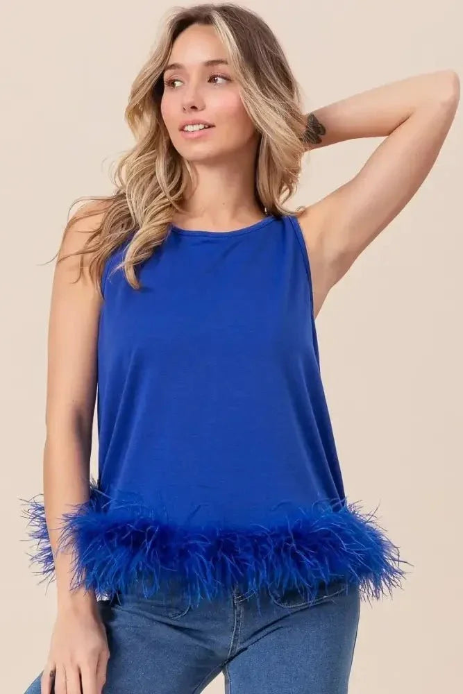 BiBi French Terry Faux Feather Bottom Back Tied Top - Update AvenueTrendsi10010022088190510010022088190587903f6ecd634d6abdea709deb6a4ac1 - Max - OriginROYAL