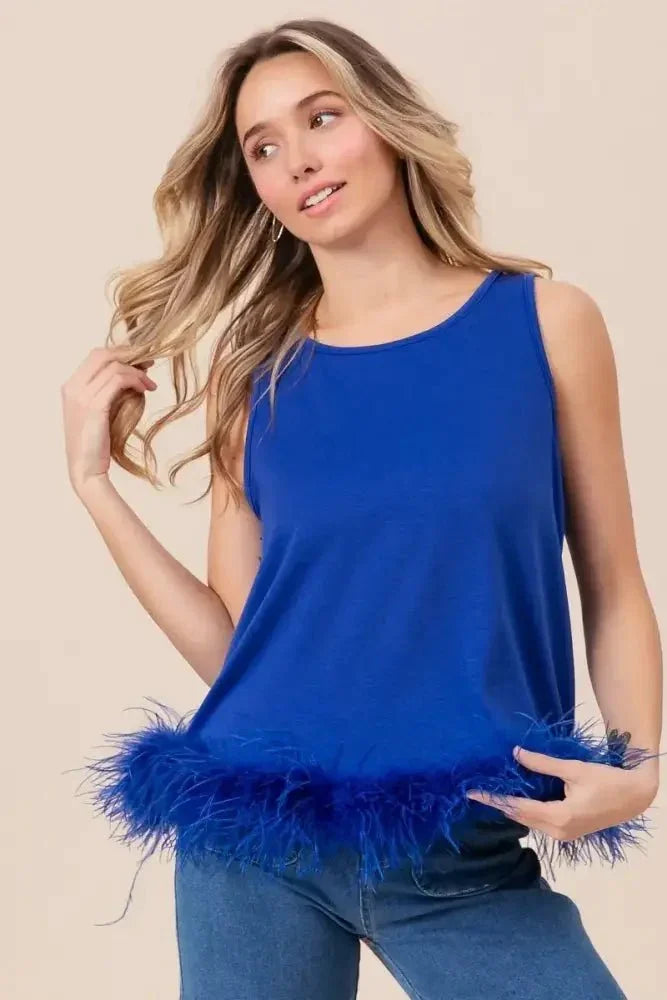 BiBi French Terry Faux Feather Bottom Back Tied Top - Update AvenueTrendsi1001002208819051001002208819054969fd52213d46d6b1061413d2debd9a - Max - OriginROYAL