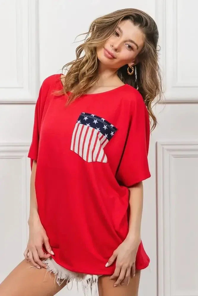 BiBi French Terry With Front Pocket Dolman Sleeves Top - Update AvenueT-ShirtsTrendsi1001009516017241001009516017249dd3fe0d8e37491eacfa52ff857d0724 - Max - OriginRED