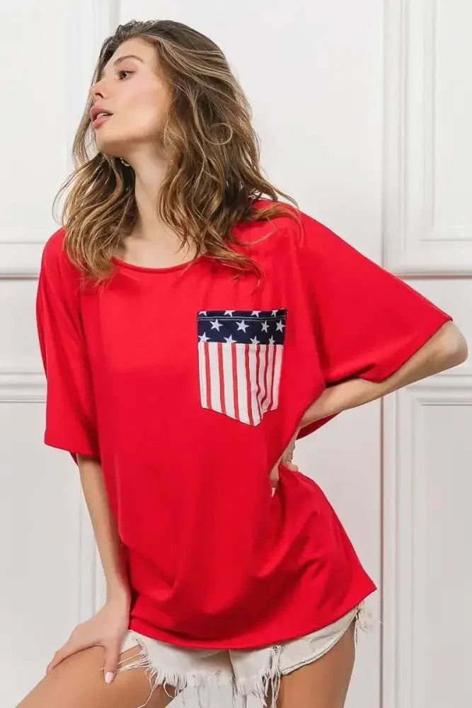 BiBi French Terry With Front Pocket Dolman Sleeves Top - Update AvenueT-ShirtsTrendsi100100951601724100100951601724f2de6239bf3c4882b0cfd0c6173b9ca7 - Max - OriginRED