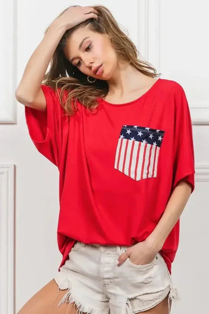 BiBi French Terry With Front Pocket Dolman Sleeves Top - Update AvenueT-ShirtsTrendsi100100951601724100100951601724a77d7ec2bb5c4653bea9e03ad5ced11e - Max - OriginRED