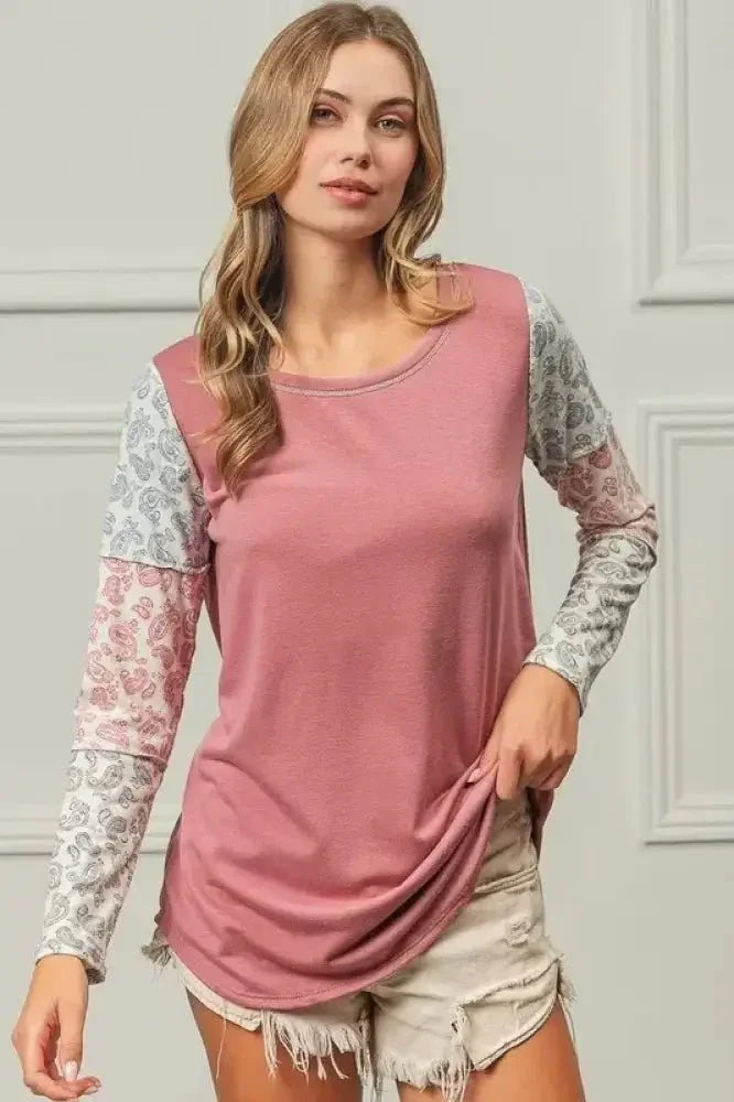 BiBi French Terry with Paisley Triblend Color Block - Update AvenueT-ShirtsTrendsi1001009417414161001009417414168b423308aa0c43a18c3cd37372b3e09a - Max - OriginMAUVE