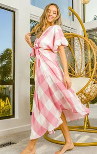 BiBi Front Tied Puff Sleeve Checkered Dress with Cut Out Detail - Update AvenueTrendsi10010014719136310010014719136393577ab4 - 6264 - 4e00 - a346 - 14b230cbc58d - Max - OriginBLUSH