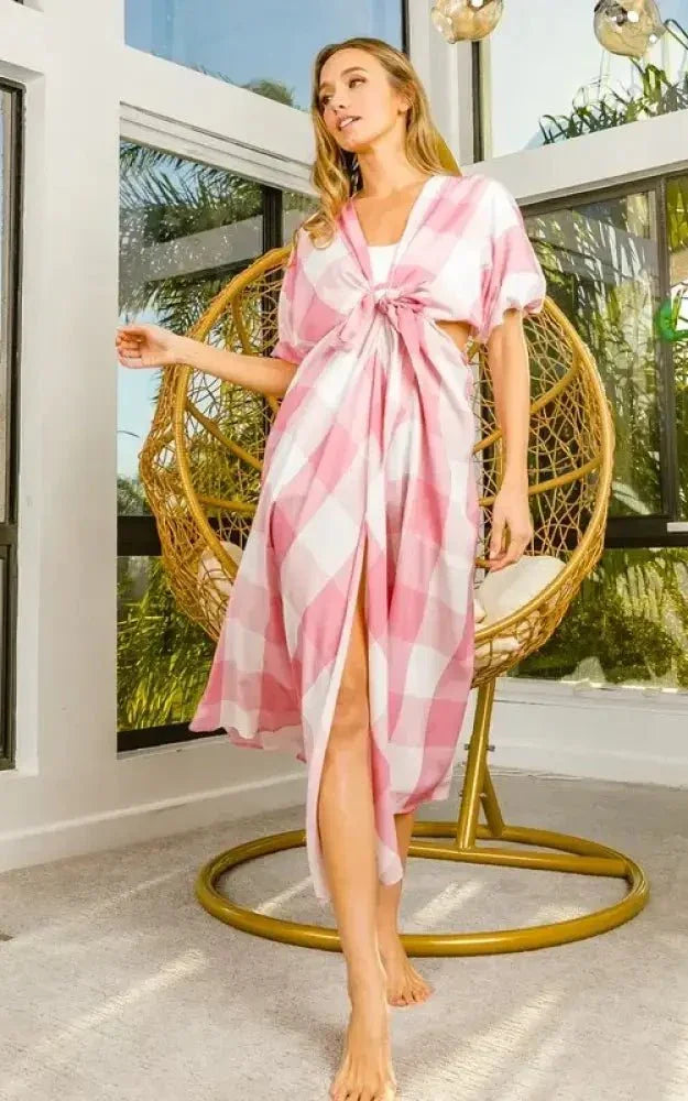 BiBi Front Tied Puff Sleeve Checkered Dress with Cut Out Detail - Update AvenueTrendsi1001001471913631001001471913639d50dc70 - d86d - 438c - bc8c - 7c5caffc125a - Max - OriginBLUSH