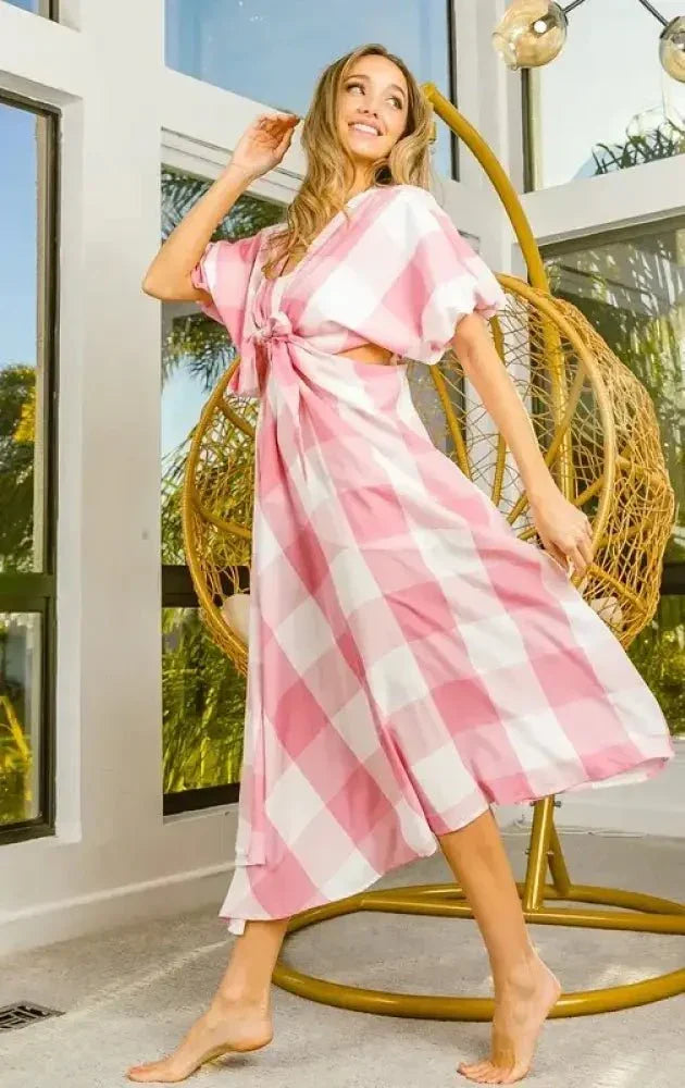 BiBi Front Tied Puff Sleeve Checkered Dress with Cut Out Detail - Update AvenueTrendsi1001001471913631001001471913630283b7fa - ccc3 - 44b9 - a1cd - 88df7a095c88 - Max - OriginBLUSH