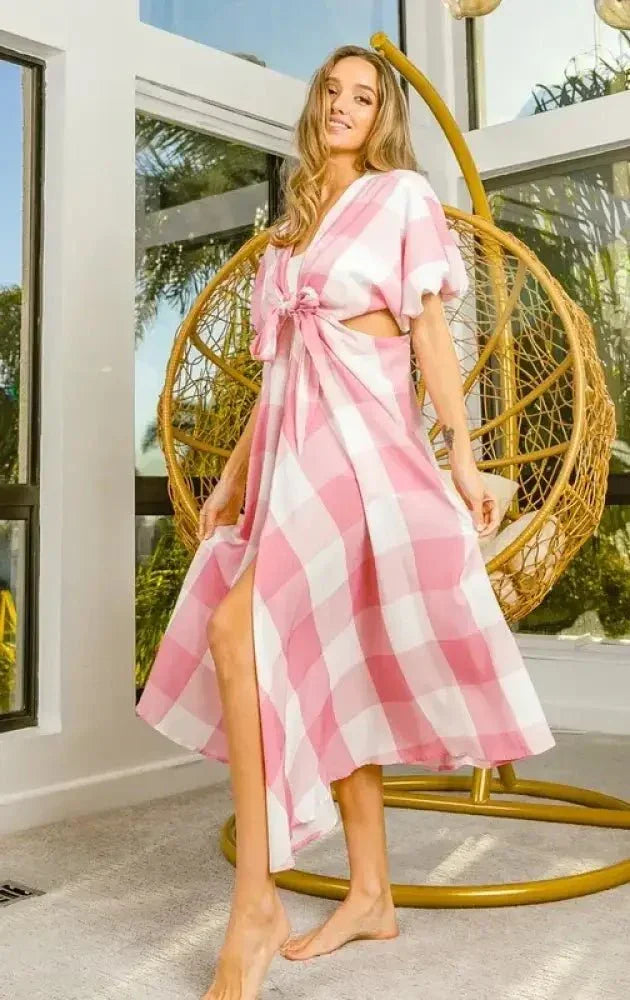 BiBi Front Tied Puff Sleeve Checkered Dress with Cut Out Detail - Update AvenueTrendsi100100147191363100100147191363f1d1e659 - 14a1 - 4a6f - 8370 - fe52bf383878 - Max - OriginBLUSH