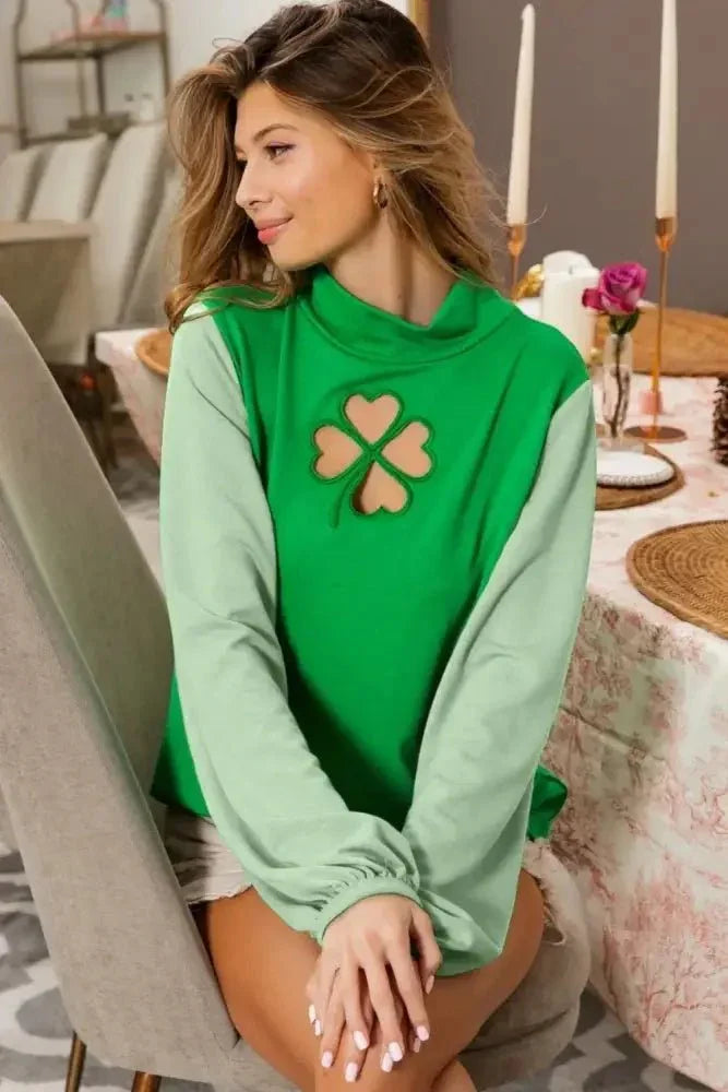 BiBi Ft Color Block Clover Cut Out Puff Sleeves Top - Update AvenueT-ShirtsTrendsi100100681281861100100681281861514ffeae - 364e - 46f2 - 9b75 - c17bedbba0be - Max - OriginGREEN/SAGE