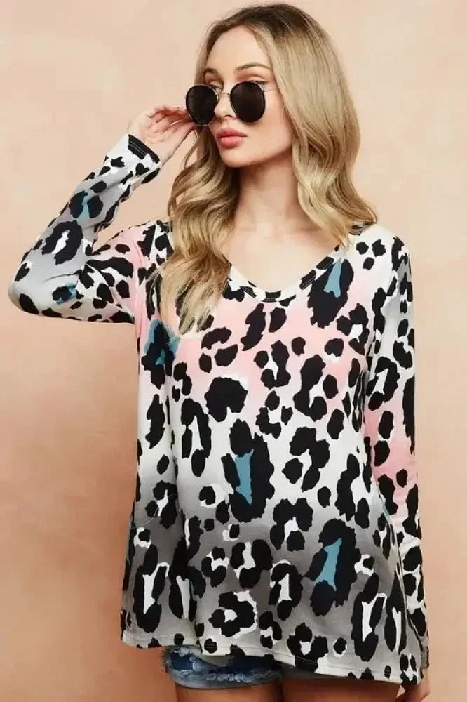 BiBi Gradation Leopard Print Soft Knit Deep U Neck Top - Update AvenueT-ShirtsTrendsi1001009549712851001009549712858637ee0be7ad4f55b6123d5d8723447a - Max - OriginBLUSH/CHARCOAL