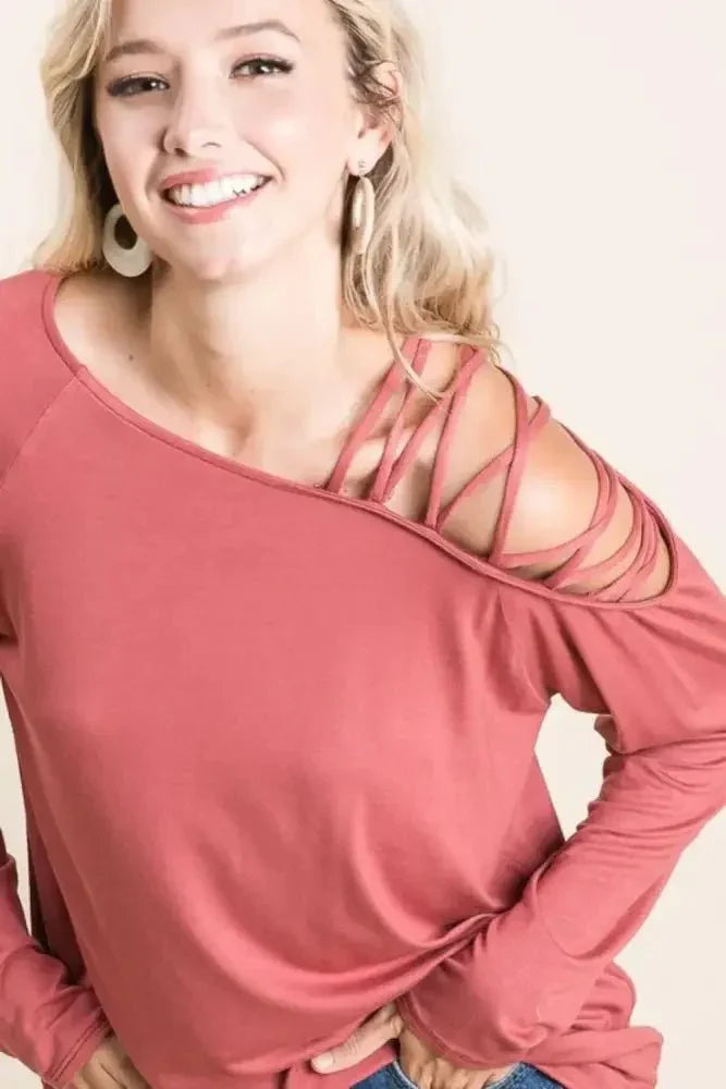 BiBi Jersey Knit One Shoulder Top With Criss Cross - Update AvenueT-ShirtsTrendsi10010025916150610010025916150649fd5b99 - 1c17 - 4649 - 898e - 316aa67ff69b - Max - OriginMARSALA
