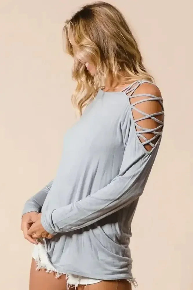 BiBi Jersey Knit One Shoulder Top with Criss Cross - Update AvenueT-ShirtsTrendsi100100428201442100100428201442e8ab44e2291641638bbc078a4e0810f4 - Max - OriginHEATHER GREY