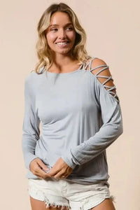 BiBi Jersey Knit One Shoulder Top with Criss Cross - Update AvenueT-ShirtsTrendsi100100428201442100100428201442dbace63c455c4458b28834157280df7c - Max - OriginHEATHER GREY