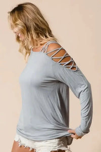 BiBi Jersey Knit One Shoulder Top with Criss Cross - Update AvenueT-ShirtsTrendsi100100428201442100100428201442d7726f2abe0d4f018385e12d657e0fb9 - Max - OriginHEATHER GREY