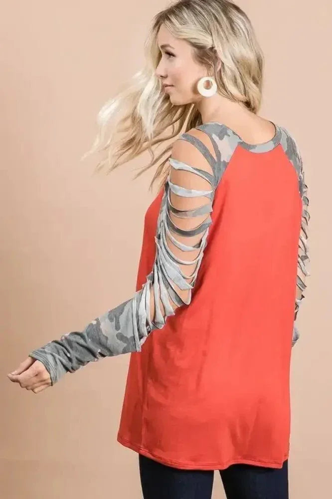 BiBi Jersey Knit Top with Camouflage Laser Cut Sleeves - Update AvenueT-ShirtsTrendsi10010064040130310010064040130345a9b2d5acd44410a543e88069d0f2bf - Max - OriginRUST