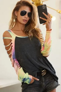 BiBi Jersey Knit Top with Tie Dye Laser Cut Sleeves - Update AvenueT-ShirtsTrendsi1001004003315111001004003315119a5e9d6caf494627ac8bb00739902601 - Max - OriginCHARCOAL