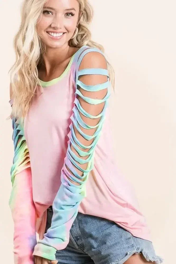BiBi Jersey Knit Top with Tie Dye Laser Cut Sleeves - Update AvenueT-ShirtsTrendsi100100533541628100100533541628e0425b6a - 84be - 4902 - b8bd - 1ecea2db892f - Max - OriginBLUSH