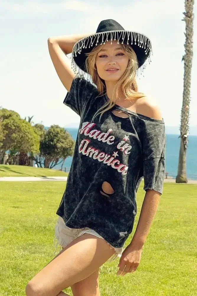 BiBi Laser Cut Mineral Washed America Print Top - Update AvenueT-ShirtsTrendsi1001000474810091001000474810091e3958dbd1014693aac454eb2b6674c6 - Max - OriginBLACK CHARCOAL