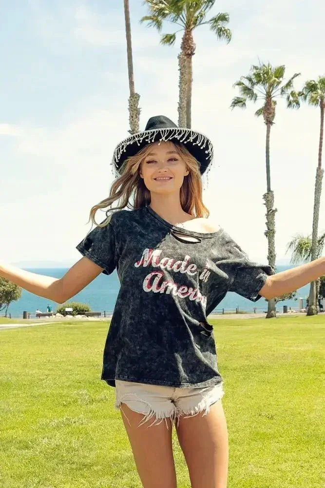 BiBi Laser Cut Mineral Washed America Print Top - Update AvenueT-ShirtsTrendsi100100047481009100100047481009a03c2bc6ac9d4891966bff24d5b5a89e - Max - OriginBLACK CHARCOAL