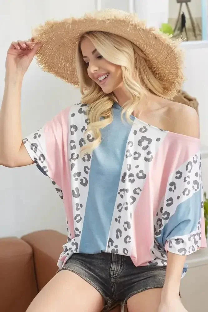 BiBi Leopard Stripe Printed French Terry Oversized Top - Update AvenueT-ShirtsTrendsi10010017441192910010017441192998168c5111d4498c9df475f1bac0d6c2 - Max - OriginPINK/BLUE