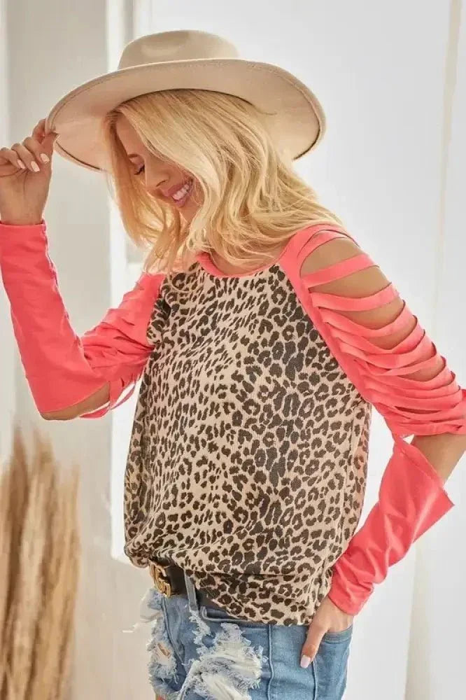 BiBi Leopard Thermal Top with Tie Dye Laser Cut Sleeves - Update AvenueT-ShirtsTrendsi10010057669127710010057669127726694d1324874400ba3aec04fd8abd30 - Max - OriginNEON PINK