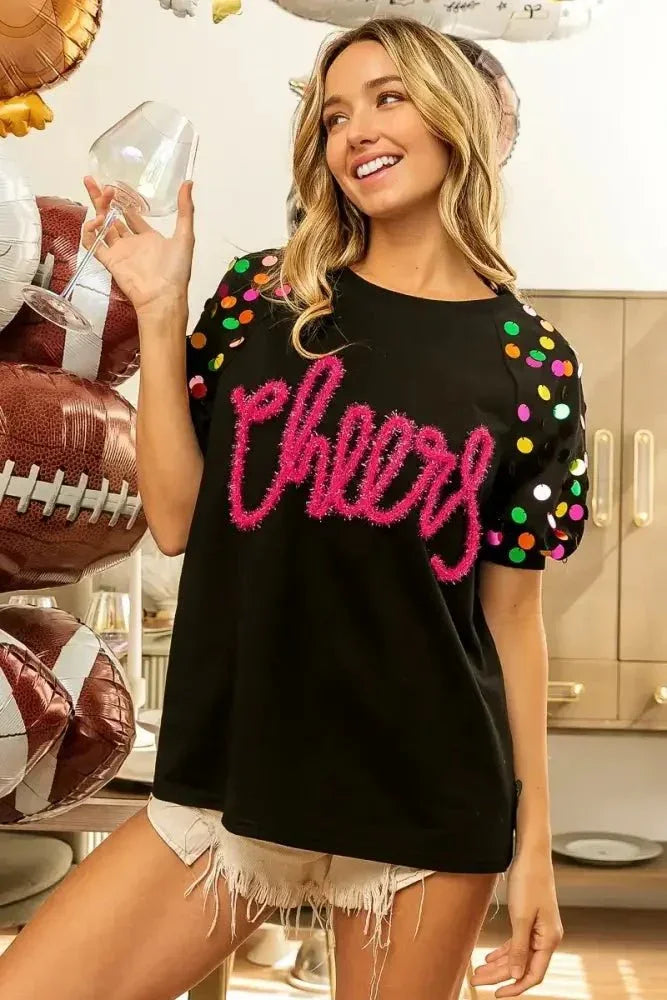 BiBi Metallic Letter Spangle Raglan Puff Sleeve Top - Update AvenueT-ShirtsTrendsi1001004744613221001004744613224f53088577774c79bb69d49f3ba01d42 - Max - OriginBLACK