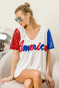 BiBi Metallic Letter V - neck Sequin Sleeves Top - Update AvenueT-ShirtsTrendsi10010001491128910010001491128934832315bfe747e0922a70d75bb44ecf - Max - OriginOFF WHITE