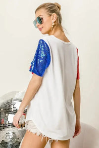 BiBi Metallic Letter V - neck Sequin Sleeves Top - Update AvenueT-ShirtsTrendsi10010001491128910010001491128989e71742b5264075af076094c072925e - Max - OriginOFF WHITE