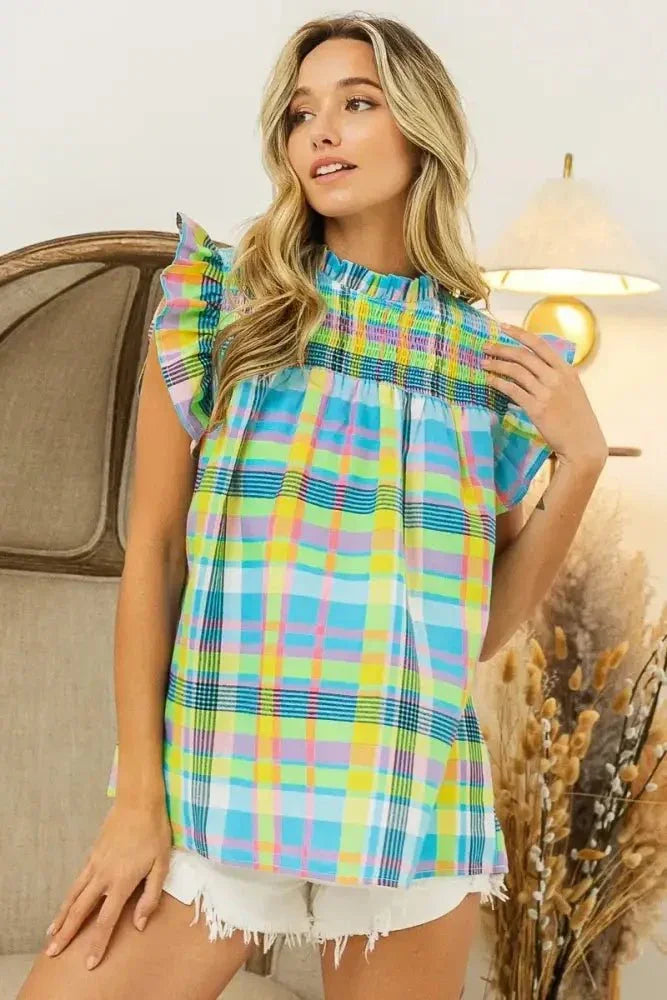 BiBi Multi Color Check Plaid Woven Top - Update AvenueTrendsi100100955601496100100955601496fc0be240b13544059d1c517d10b2a73a - Max - OriginLT BLUE/YELLOW