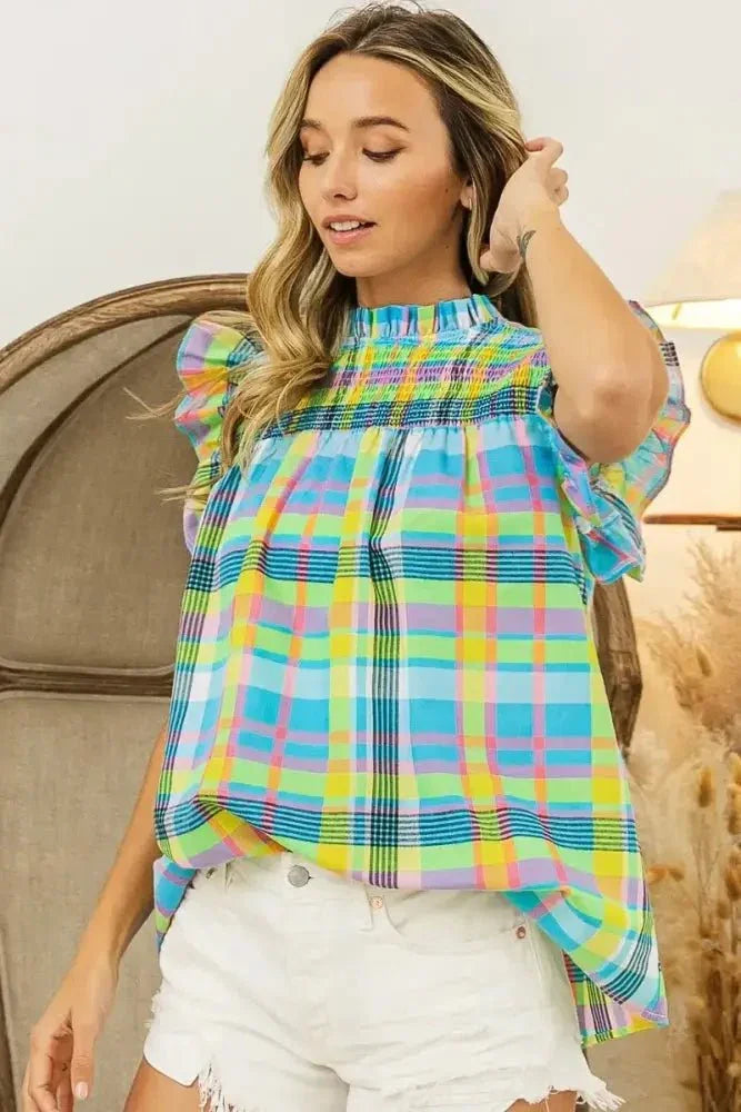 BiBi Multi Color Check Plaid Woven Top - Update AvenueTrendsi100100955601496100100955601496a522e524f0de458a87a5b8ae9503fa15 - Max - OriginLT BLUE/YELLOW