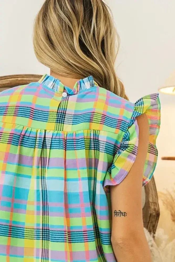BiBi Multi Color Check Plaid Woven Top - Update AvenueTrendsi1001009556014961001009556014965118b1787e6049d5abd08f53528af520 - Max - OriginLT BLUE/YELLOW