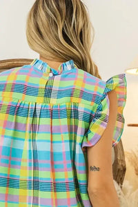 BiBi Multi Color Check Plaid Woven Top - Update AvenueTrendsi1001009556014961001009556014965118b1787e6049d5abd08f53528af520 - Max - OriginLT BLUE/YELLOW