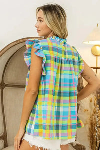 BiBi Multi Color Check Plaid Woven Top - Update AvenueTrendsi1001009556014961001009556014968e1d63a7a0654cbbb730df7b0bde9629 - Max - OriginLT BLUE/YELLOW