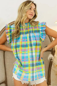 BiBi Multi Color Check Plaid Woven Top - Update AvenueTrendsi100100955601496100100955601496bd189a266d41472687e141650ce0fbee - Max - OriginLT BLUE/YELLOW