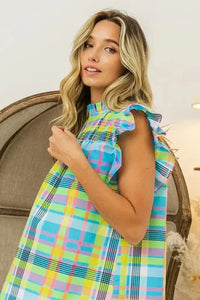 BiBi Multi Color Check Plaid Woven Top - Update AvenueTrendsi100100955601496100100955601496e8ef96e4f20a4eb9ba422c11c0a0e9fb - Max - OriginLT BLUE/YELLOW