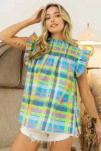 BiBi Multi Color Check Plaid Woven Top - Update AvenueTrendsi100100955601496100100955601496c151508961d44103a44a60c90ea6a834 - Max - OriginLT BLUE/YELLOW