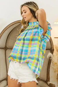 BiBi Multi Color Check Plaid Woven Top - Update AvenueTrendsi100100955601496100100955601496aaee16b4e7a04bbaba25cca189ce9b8a - Max - OriginLT BLUE/YELLOW