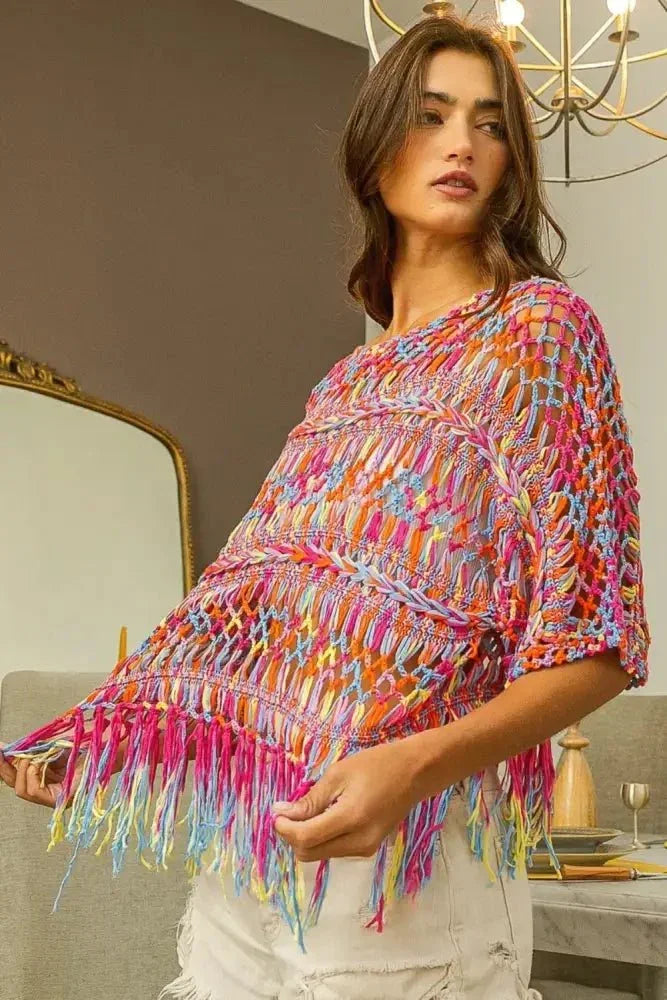 BiBi Openwork Fringed Knit Cover Up - Update AvenueFestival VibesTrendsi1001007651316321001007651316322a3b37ea - a1c4 - 4938 - bd82 - 21727531af26 - MaxBurnt Orange Multi