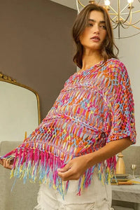 BiBi Openwork Fringed Knit Cover Up - Update AvenueFestival VibesTrendsi1001007651316321001007651316322a3b37ea - a1c4 - 4938 - bd82 - 21727531af26 - MaxBurnt Orange Multi