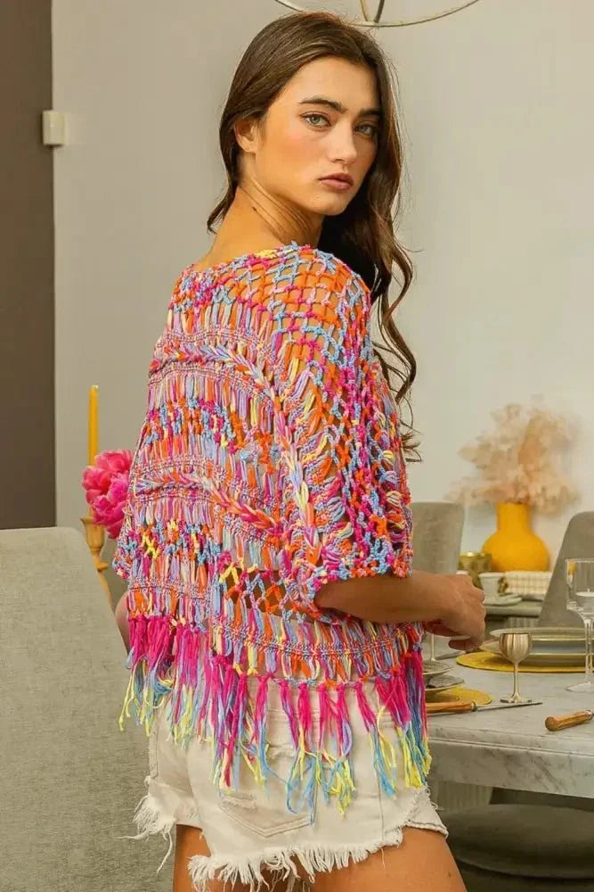 BiBi Openwork Fringed Knit Cover Up - Update AvenueFestival VibesTrendsi100100765131632100100765131632f3025859 - a912 - 4960 - bd5b - 4344adfc13e1 - MaxBurnt Orange Multi