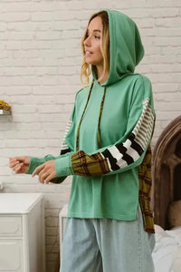 BiBi Plaid With Stripes Mix Match French Terry Hoodie - Update AvenueTrendsi100100973641294100100973641294e68c5adba8274974b410836090301e03 - Max - OriginDUSTY TEAL/LT OLIVE