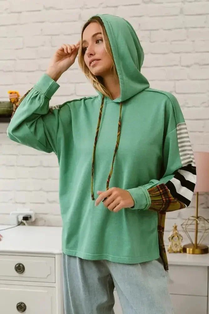 BiBi Plaid With Stripes Mix Match French Terry Hoodie - Update AvenueTrendsi100100973641294100100973641294f84f538f7efb4313836b457228227ab0 - Max - OriginDUSTY TEAL/LT OLIVE