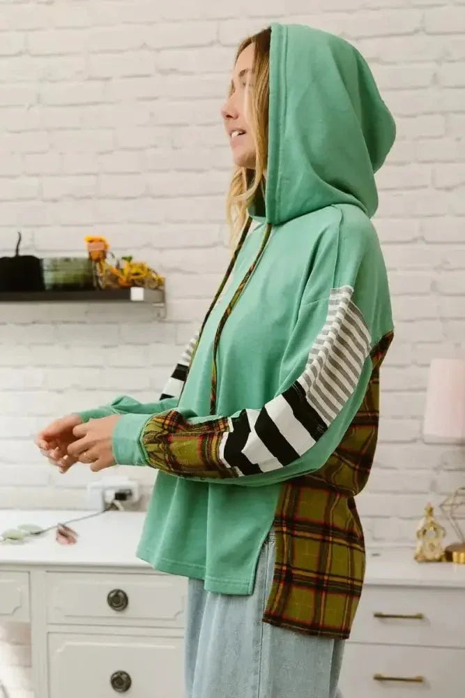 BiBi Plaid With Stripes Mix Match French Terry Hoodie - Update AvenueTrendsi1001009736412941001009736412942fb454e4cfcc417f9b80e17d39ea3f25 - Max - OriginDUSTY TEAL/LT OLIVE