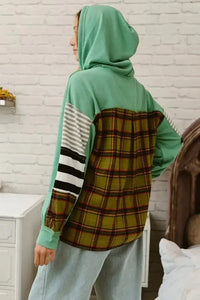 BiBi Plaid With Stripes Mix Match French Terry Hoodie - Update AvenueTrendsi100100973641294100100973641294184a92e3897e4dcf8bf797a834cd50f9 - Max - OriginDUSTY TEAL/LT OLIVE