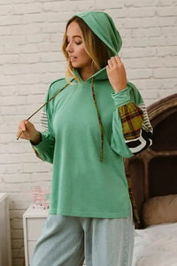 BiBi Plaid With Stripes Mix Match French Terry Hoodie - Update AvenueTrendsi10010097364129410010097364129462aa28758843477b861fb908ca2d8fb9 - Max - OriginDUSTY TEAL/LT OLIVE