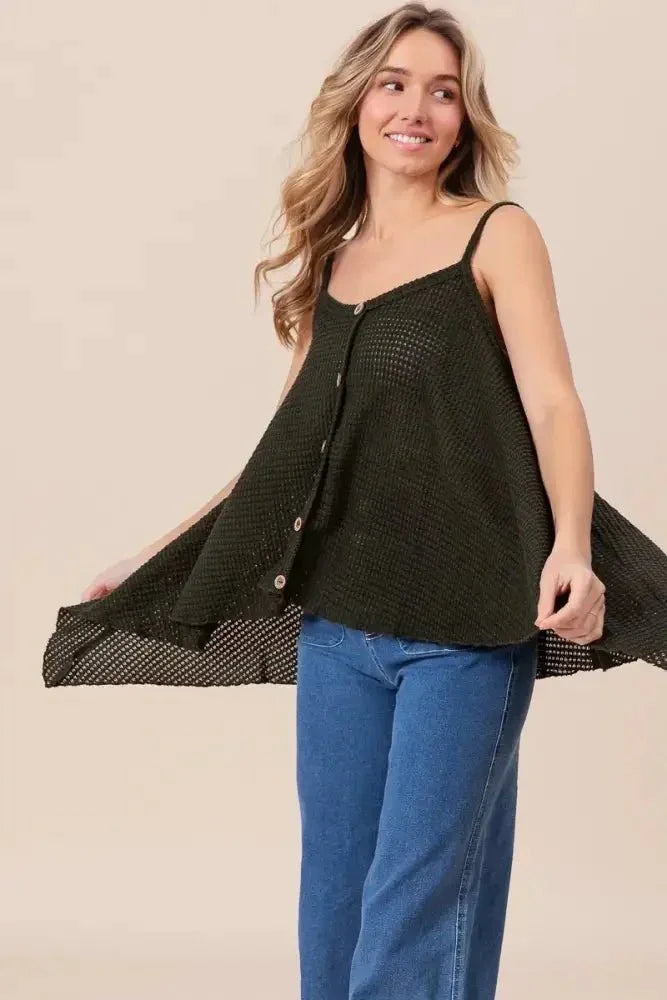 BiBi Popcorn Waffle Knit with Buttoned Front Cami Top - Update AvenueTrendsi1001005481312271001005481312278506b6c8db794ab6b2ba5d3c44cebfc0 - Max - OriginBLACK