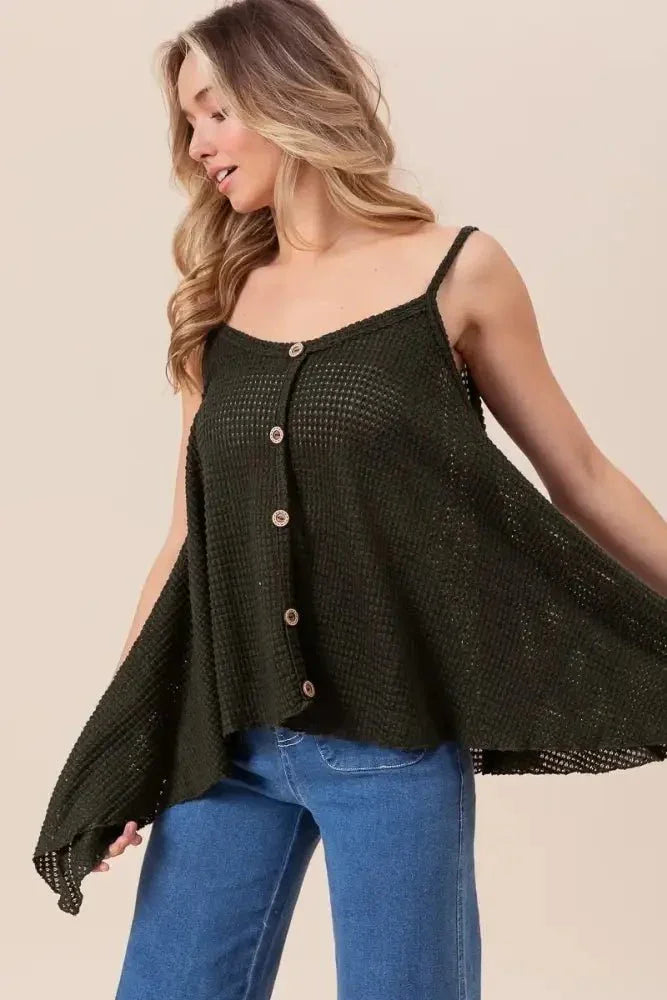 BiBi Popcorn Waffle Knit with Buttoned Front Cami Top - Update AvenueTrendsi100100548131227100100548131227395beb45bff84d46a9c85ac6a0b4e096 - Max - OriginBLACK