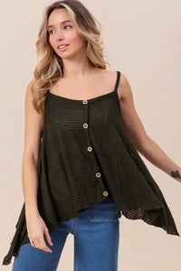 BiBi Popcorn Waffle Knit with Buttoned Front Cami Top - Update AvenueTrendsi100100548131227100100548131227f30178dbb8dc49bebe9a9da2ea1acc80 - Max - OriginBLACK