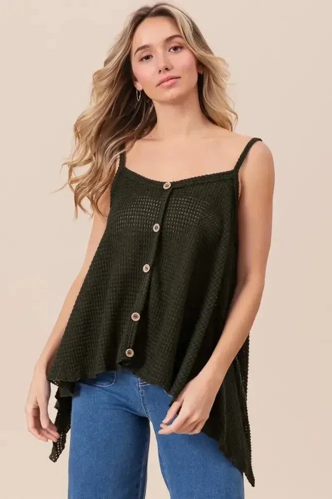 BiBi Popcorn Waffle Knit with Buttoned Front Cami Top - Update AvenueTrendsi1001005481312271001005481312270292a2ebd8a148dcbc8c49726850c951 - Max - OriginBLACK